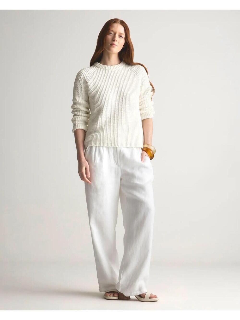 Quince Women's LG White 100% Organic Cotton Fisherman Crew Sweater Nautical